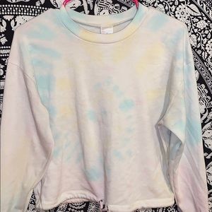 tie dye pink blue and yellow sweater